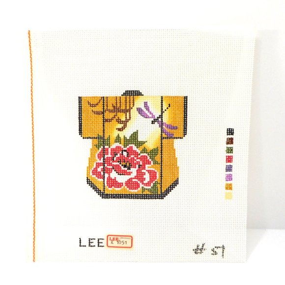 Lee Designs Peony Dragonfly Petite Kimono Needlepoint Canvas Hand Painted 18ct - Picture 2 of 4